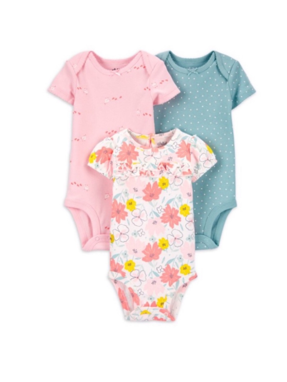 Carter's Pink, Teal & Floral Short-Sleeve One-Piece Bodysuit 3-Pack